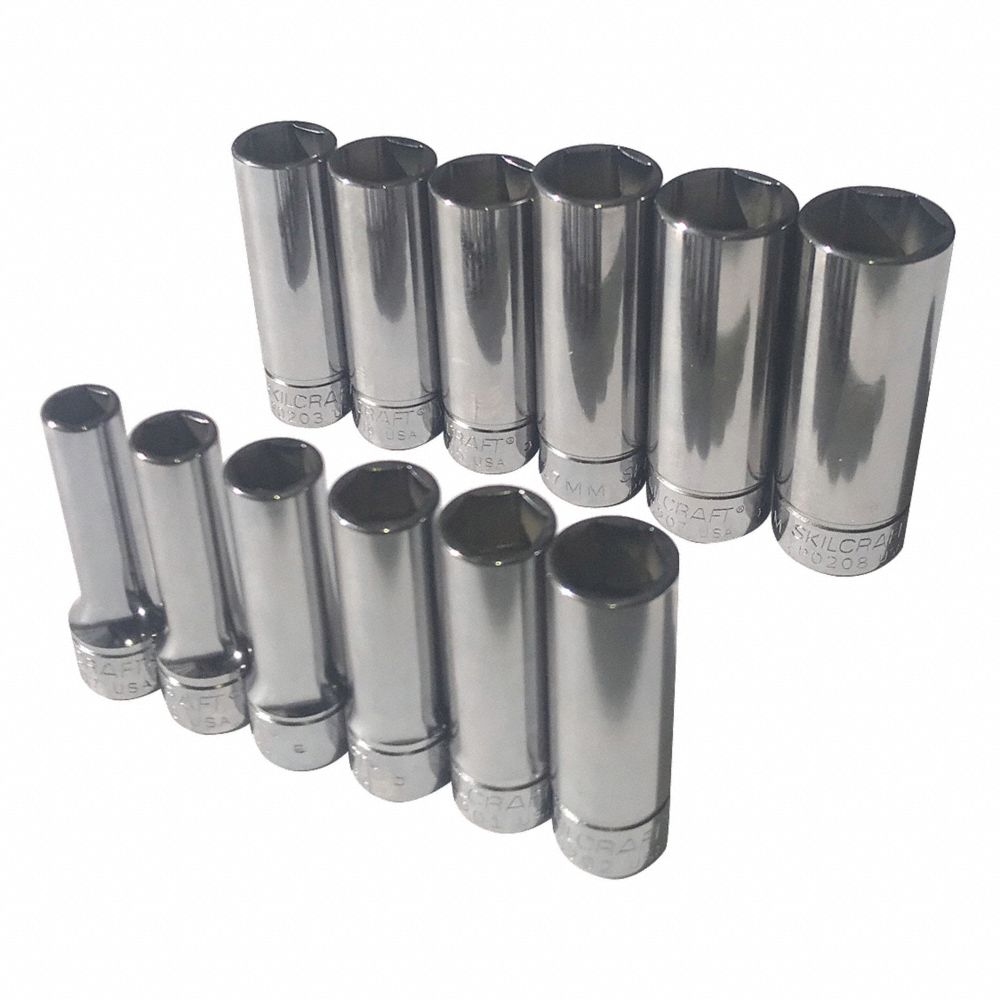 5120014293605 AbilityOne NSN4293605 Socket Set, Chrome 3/8" Drive Deep, Metric 6 Point Fasteners, 12 Pieces SE