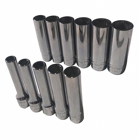 5120016593463, AbilityOne NSN6593463, Pro-Grade Socket Set, 1/4" Drive, Deep, Metric 6-Point Fasteners, 11 Piece Set Ea