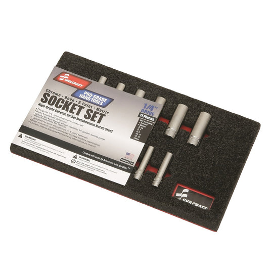 5120016593463, AbilityOne NSN6593463, Pro-Grade Socket Set, 1/4" Drive, Deep, Metric 6-Point Fasteners, 11 Piece Set Ea