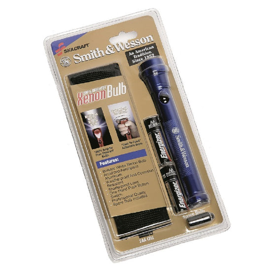 SKILCRAFT Aluminum Flashlight • 6¼" • Blue • Includes Batteries • NSN 6230-01-513-4300 / 6230015134300 CS