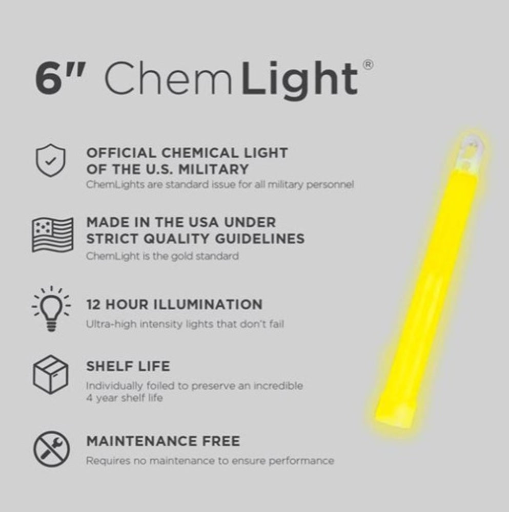 SKILCRAFT Chemlight Lightstick • 6" • Yellow • 12-Hour • NSN 6260-01-196-0136 / 6260011960136 cs