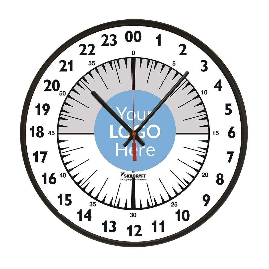 6645014566025 AbilityOne, Quartz Wall Clock, 24-Hour, Battery Operated, Slimline Plastic Frame, w/Custom Logo, 12.75" Diameter Ea