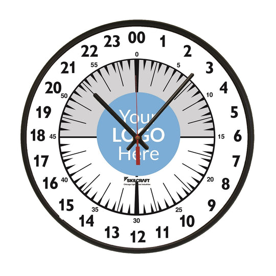 6645014566025 AbilityOne, Quartz Wall Clock, 24-Hour, Battery Operated, Slimline Plastic Frame, w/Custom Logo, 12.75" Diameter Ea