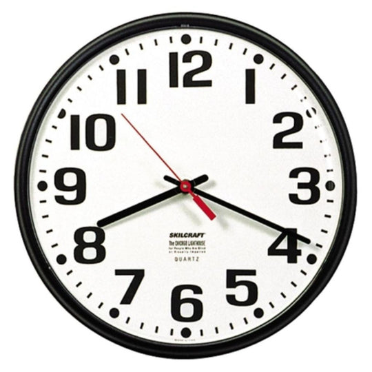 6645-01-491-9814 / 6645014919814 Radio-Controlled Atomic Wall Clock • 12.75" Diameter • Black/White