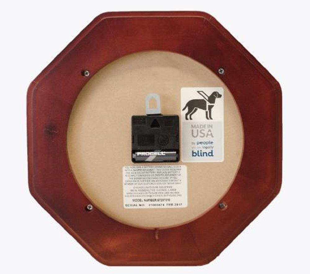 RADIO CONTROLLED ATOMIC WALL CLOCK, MAHOGANY OCTAGON FRAME EA