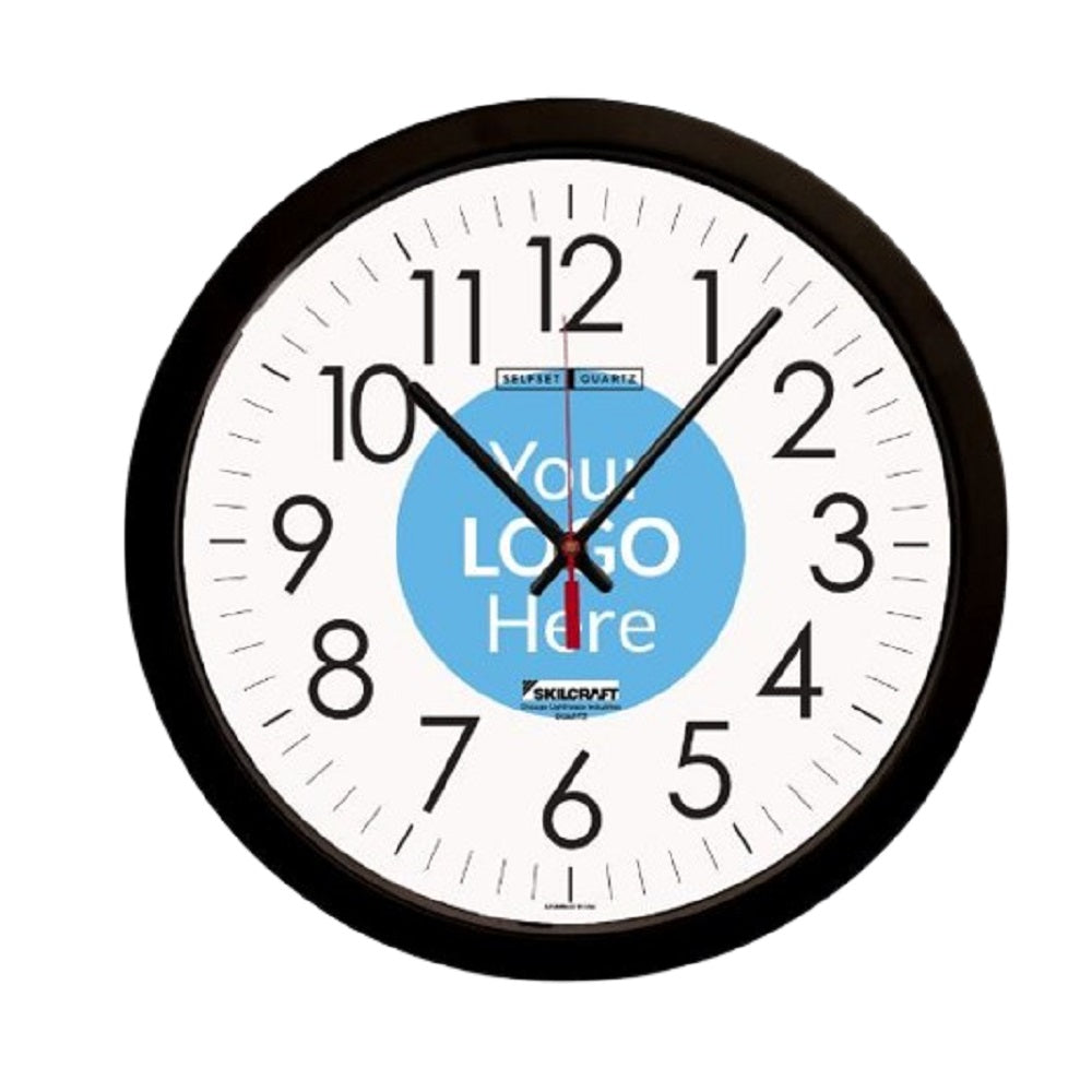 6645016236233 AbilityOne, Clock, Wall, Quartz,  Custom Logo, Black, 16.5" Diameter Ea