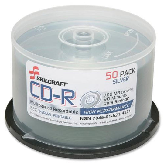 7045015214221 AbilityOne NSN5214221 Compact Disk, Recordable, 50 CDs on Spindle, Silver Ea