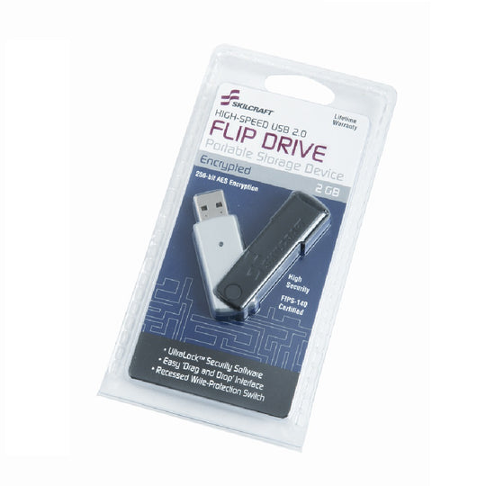 7045015684208 AbilityOne NSN5684208 USB Flash Drive, 256-Bit SES Encryption, Water Resistant, Silver/Black, 2GB Ea