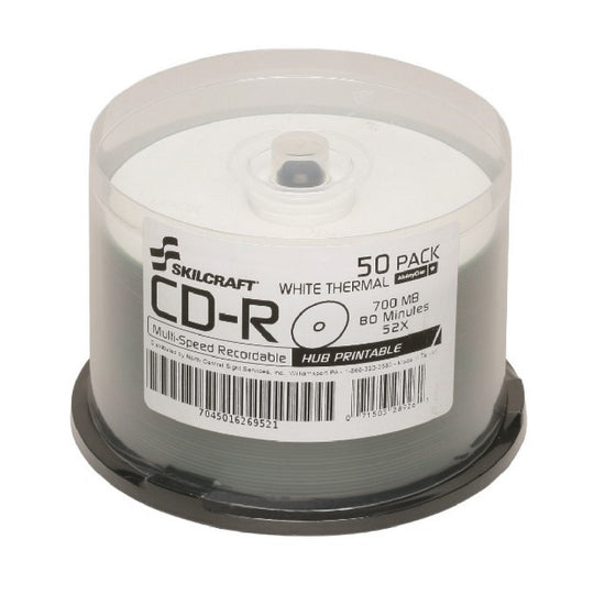 7045016269521 AbilityOne NSN6269521, Blank media discs, CD-R, White, Thermal Printable, 52x Speed, 80 Min / 700MB, 50 Pk Spindle Bx