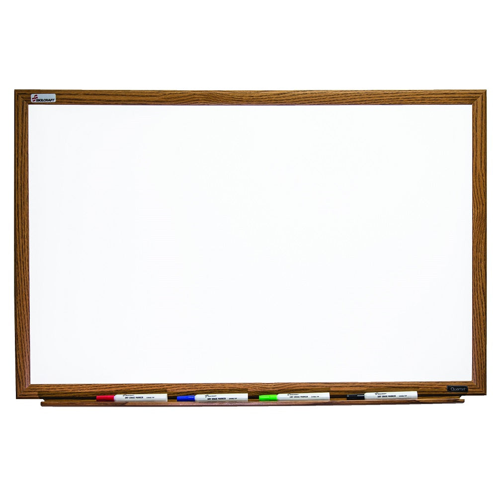 7110-01-334-7079 / 7110013347079 Magnetic Porcelain Dry Erase Whiteboard • Oak Frame • 36" x 24"