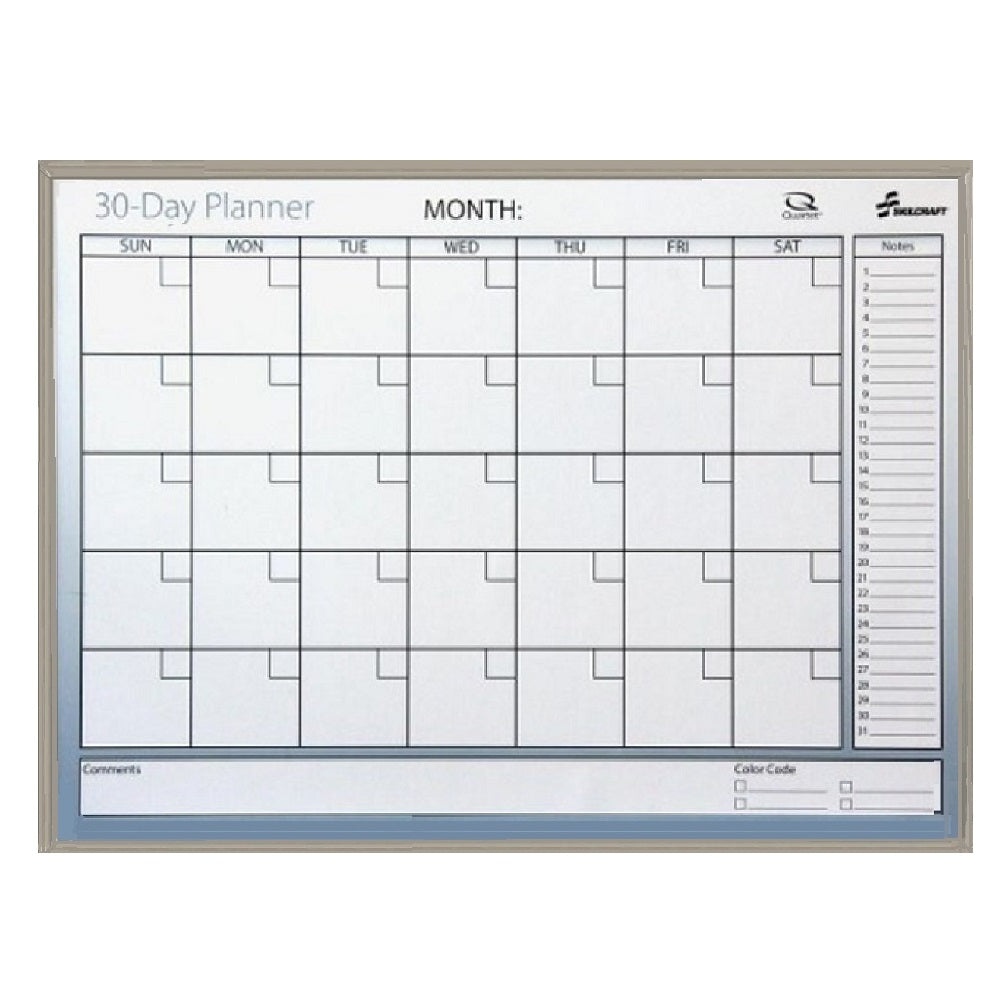 7110-01-444-7735 / 7110014447735 Dry Erase 30-Day Monthly Control Planner Board • Aluminum Frame • 24" x 18"