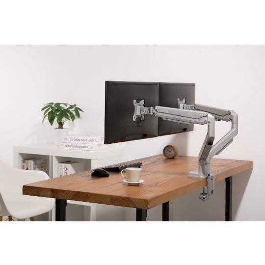 7110016915485 AbilityOne NSN6915485, Dual Monitor Arm, Ergonomic, One-Touch Adjustable, Silver Grey Bx