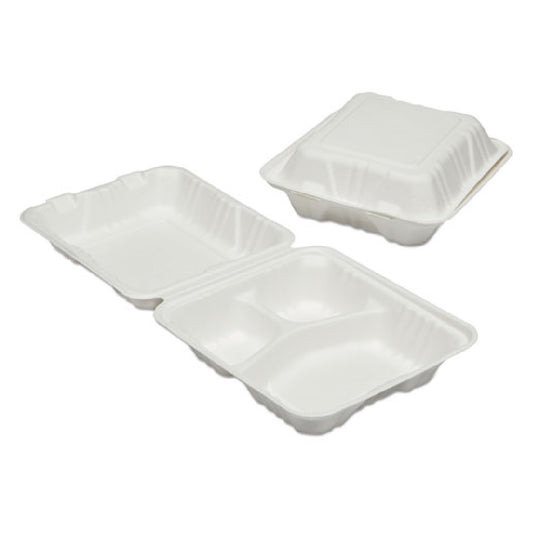 7350016646905 AbilityOne NSN6646905 Clamshell Hinged Lid To Go Food Containers, 3 Compartment Bx