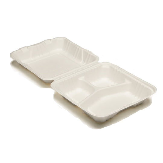 7350016646909 AbilityOne NSN6646909 Clamshell Hinged Lid To-Go Food Containers, 3-Compartments