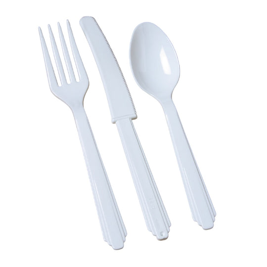 7360013804695 AbilityOne NSN3804695, Heavy-Duty Plastic Flatware Type III, 3-Piece Set, White