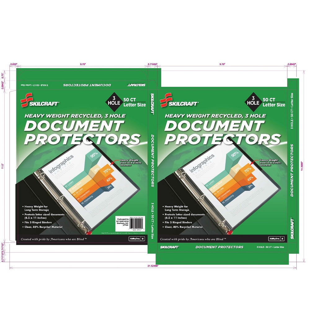 7510012360059 AbilityOne NSN2360059 Transparent Recycled Document Protectors, 3 Hole Punched Bx