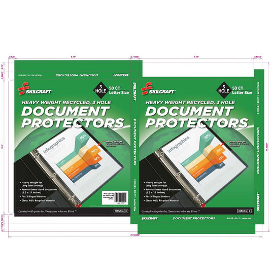 7510012360059 AbilityOne NSN2360059 Transparent Recycled Document Protectors, 3 Hole Punched Bx