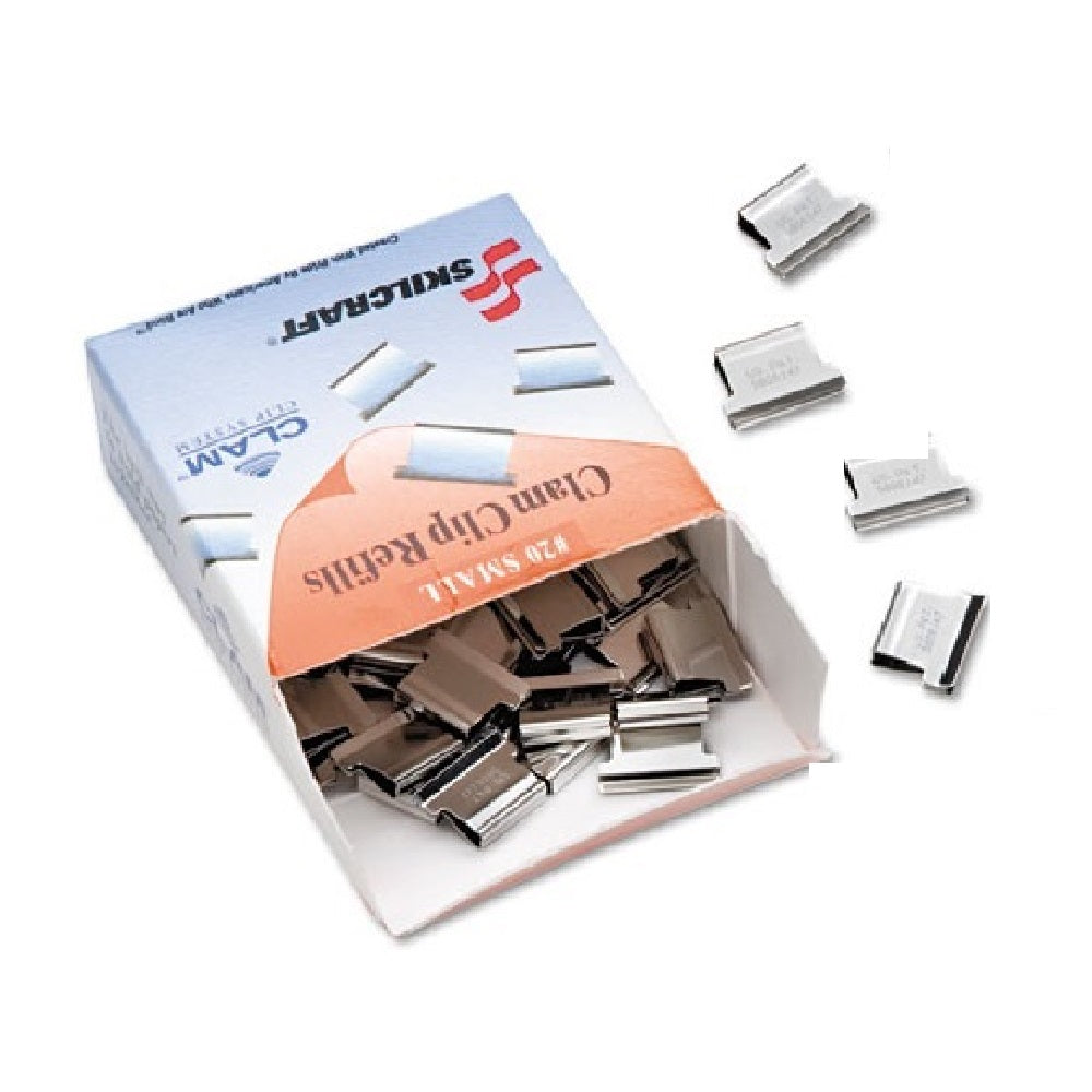 Clam Clip® Dispenser Refills • Small • Stainless Steel • 50/Box • Case Of 24 Boxes • NSN 7510-01-392-6512 / 7510013926512 CS