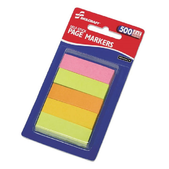 SKILCRAFT Self-Stick Page Markers - 1/2" x 2" - 500/PK - NSN 7510-01-421-4751 / 7510014214751 CS