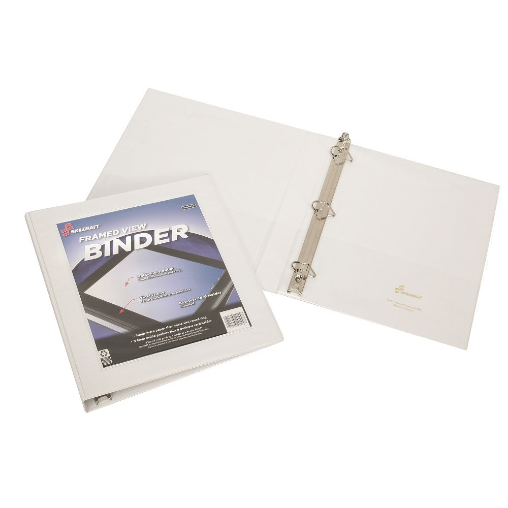 7510014621391 AbilityOne NSN4621391 Framed Slant-D Ring View Binder - 1-1/2" Capacity - White