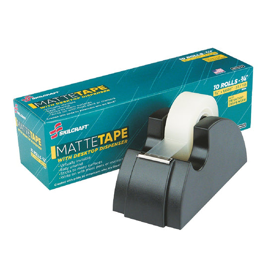 SKILCRAFT Desktop Transparent Matte Tape w/ Dispenser • Kit • NSN 7510-01-580-6224 / 7510015806224 CS