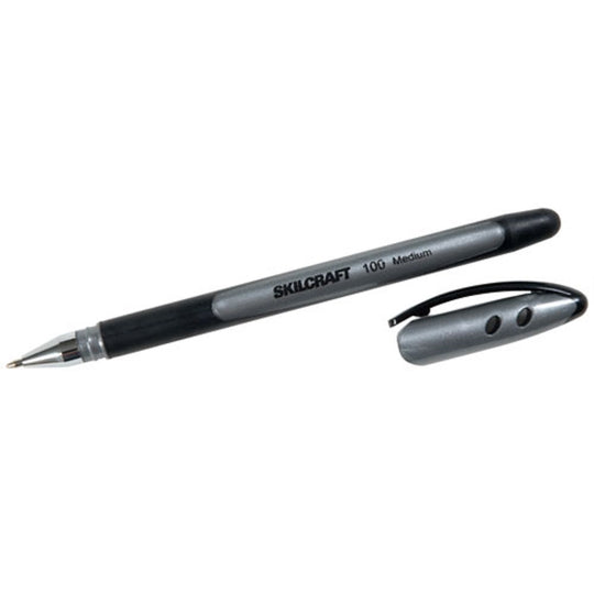 100 RUBBERIZED STICK PEN, MEDIUM POINT, BLACK INK BX