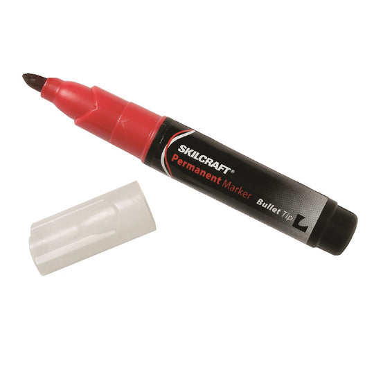 7520014244863, AbilityOne, Skilcraft, NSN4244863, Large Permanent Marker - Bullet Tip - Red Ink Bx