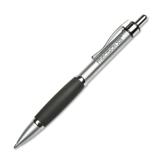 RETRACTABLE BALLPOINT PEN, MEDIUM, SILVER BARREL, BLACK INK BX