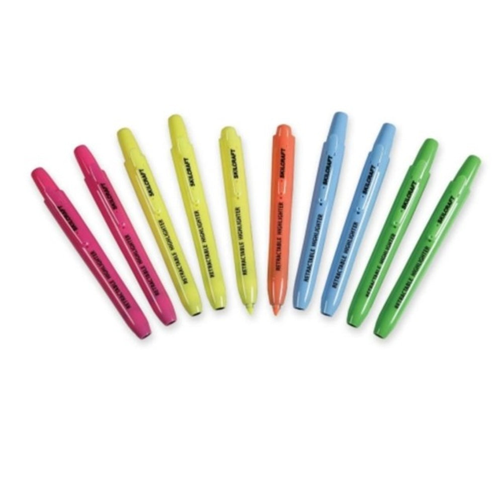 Skilcraft Retractable Chisel Tip Highlighter Case Pack • 10 Pack Assorted • 7520-01-554-8208 / 7520015548208