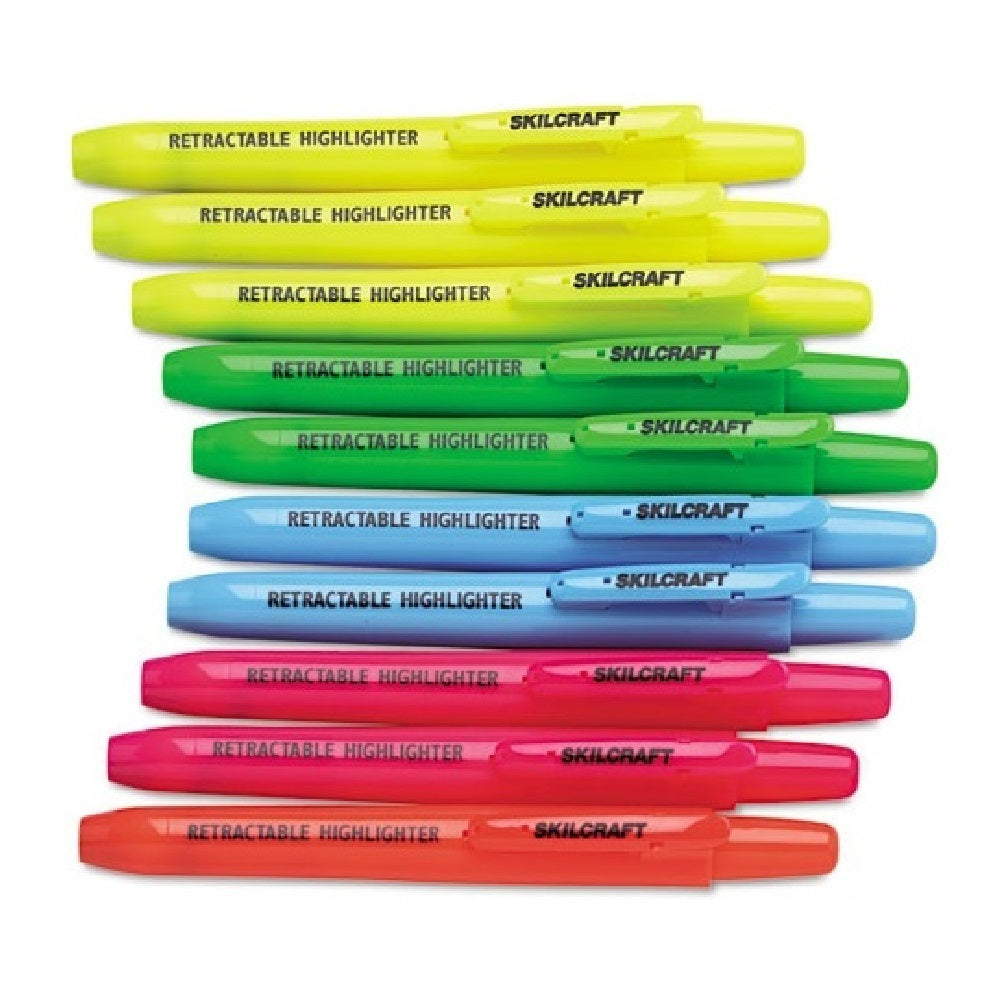 Skilcraft Retractable Chisel Tip Highlighter • 10 Pack Assorted • 7520-01-554-8208 / 7520015548208