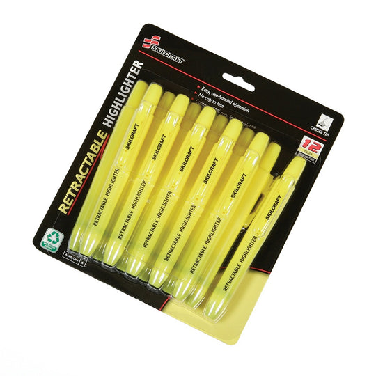 7520-01-554-8210 / 7520015548210 Retractable Chisel Tip Highlighter, Yellow Ink, 12 Pack, Case • Quote