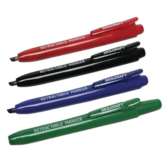 Skilcraft Retractable Permanent Marker Case Pack • Chisel Tip • 4 Color Set • 7520-01-554-9540 / 7520015549540