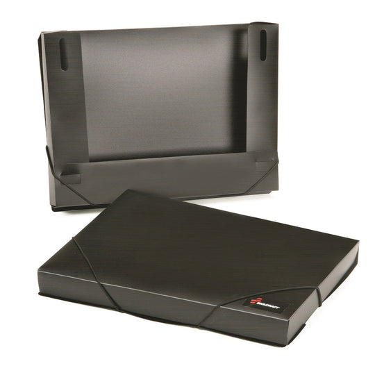 EXPANDING, 1.25" FILE FOLDER, LETTER, STORAGE BOX, w/FLAP AND CORD CLOSURE, BLACK DZ