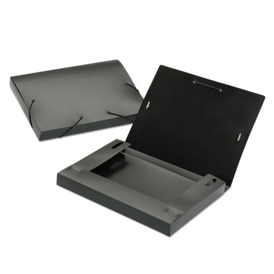 EXPANDING, 1.25" FILE FOLDER, LETTER, STORAGE BOX, w/FLAP AND CORD CLOSURE, BLACK DZ