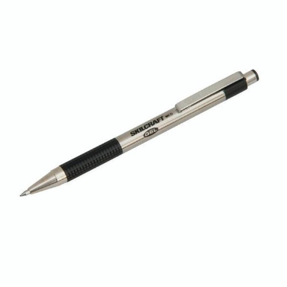 7520-01-702-4609 / 7520017024609 Stainless-Steel Retractable Gel Pen • Black Ink • Medium Point • 2/PG