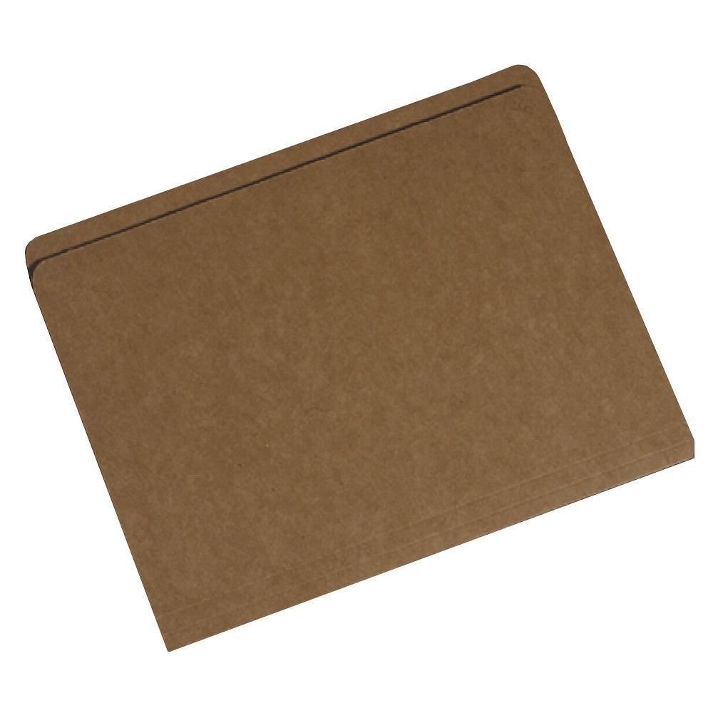 A brown, medium-duty, straight cut file folder made of 11-point Kraft paperboard with a plain folded bottom.