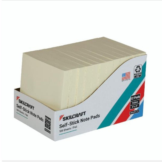 SKILCRAFT Self-Stick Note Pad • Plain • Yellow • 3" x 3" • 7530-01-116-7867 / 7530011167867