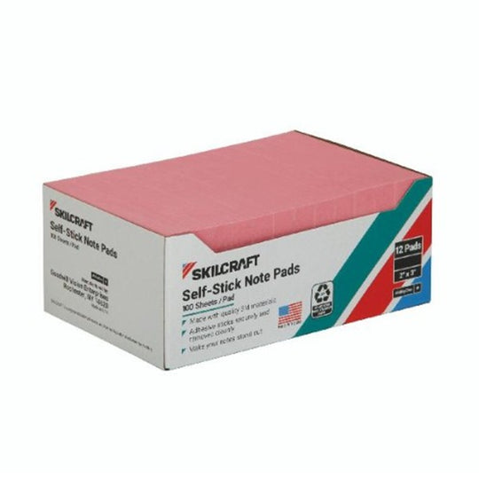 SKILCRAFT Self-Stick Note Pad • Pastel • Plain • Pink • 2" x 3" • 7530-01-207-4353 / 7530012074353