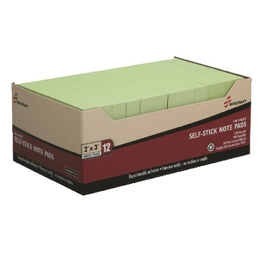 SELF-STICK WRITING PADS UNRULED, 2" x 3", GREEN BX