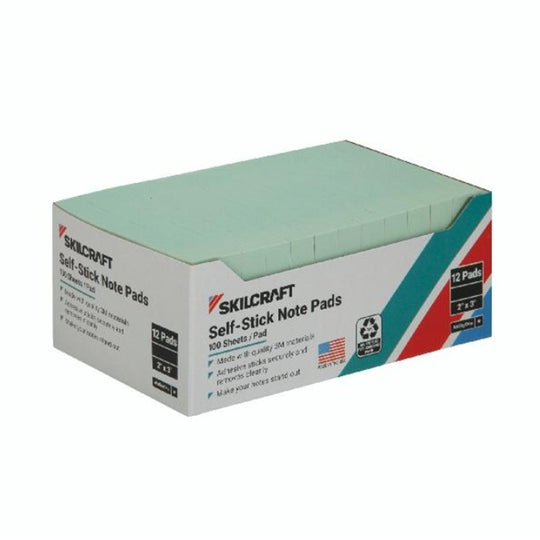 SKILCRAFT Self-Stick Note Pad • Pastel • Plain • Green • 2" x 3" • 7530-01-207-4355 / 7530012074355