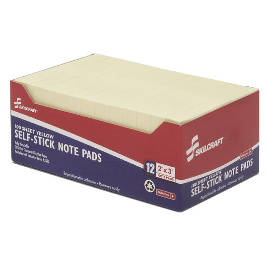 Skilcraft Self-Stick Note Pad - Yellow - 2" X 3" - NSN 7530-01-207-4356 / 7530012074356 CS