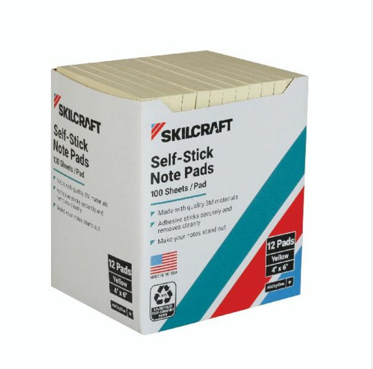 SKILCRAFT Self-Stick Note Pad • Lined • Yellow • 4" x 6" • Case • 7530-01-273-3755 / 7530012733755