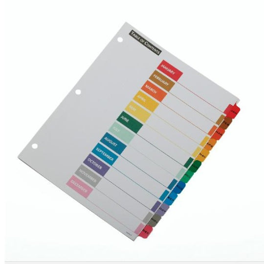 SKILCRAFT® Tabbed Binder Index Sheets • Jan–Dec • Letter • 7530-01-368-3490 / 7530013683490
