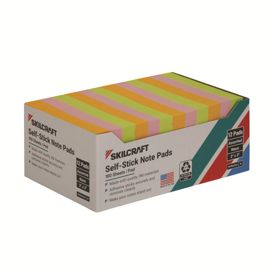 NSN 7530-01-393-0103 / 7530013930103 • Self-Stick Note Pads • Case of 144 Packs • Neon • Plain • 2" x 3" • Quote