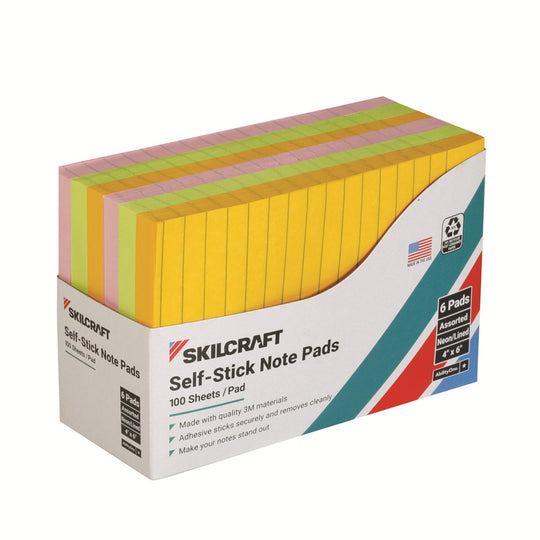 NSN 7530-01-418-1212 / 7530014181212 • Self-Stick Note Pads • Case of 80 Packs • Neon • Lined • 4" x 6" • Quote