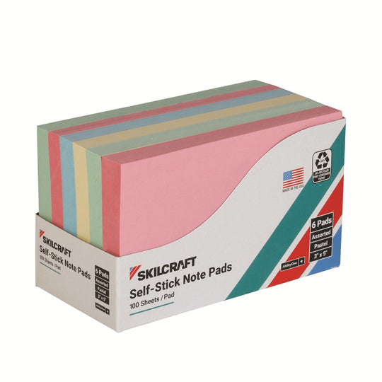 SKILCRAFT Self-Stick Note Pad Pastel Plain 3 x 5 • 7530-01-456-0683 / 7530014560683