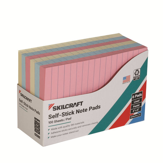 SKILCRAFT Self-Stick Note Pad Pastel Lined 4 x 6 • 7530-01-456-0684 / 7530014560684