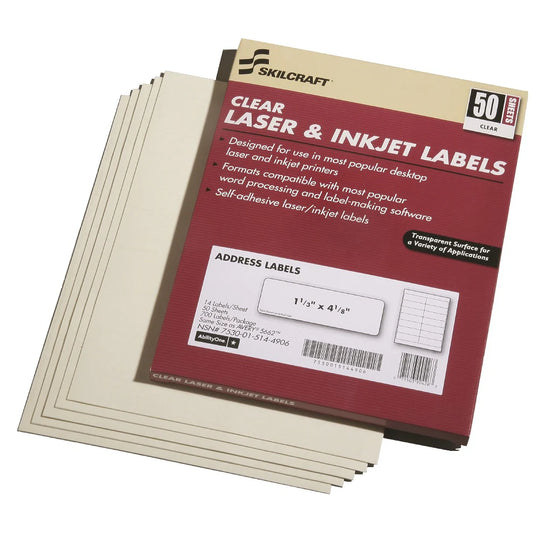 ADDRESS LABELS, LASER AND INKJET, CLEAR PK