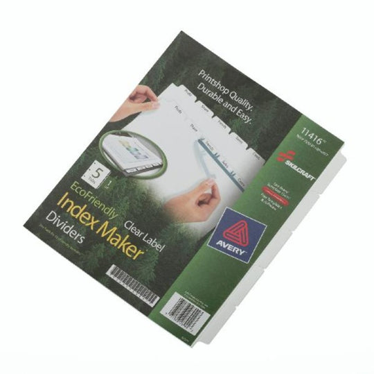 SKILCRAFT Index Maker Dividers - 5 Tab - White - NSN 7530-01-600-6977 / 7530016006977