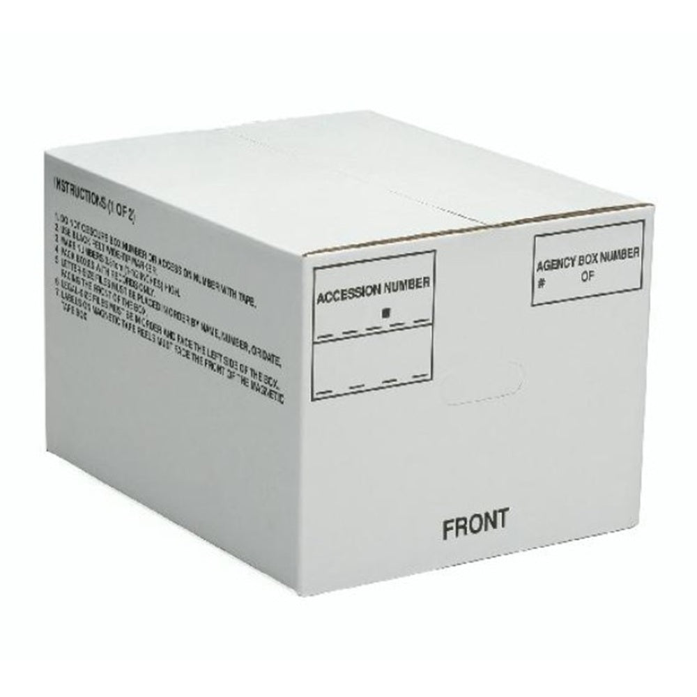 8115-00-117-8249 / 8115001178249 • Record Archival Storage Box • Corrugated Fiberboard • Tuck Top • Hand Holes • White • BD 25